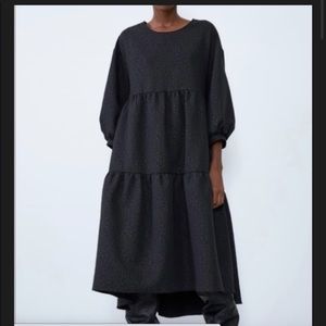 Zara Black Leopard Print Midi Dress SZ XS Pristine